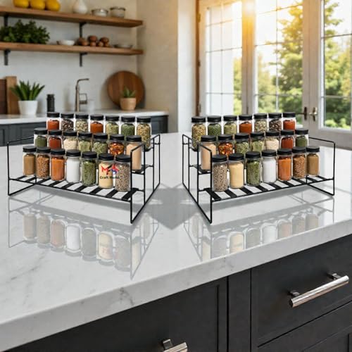 Image of 3 steps spice rack for Kitchen Organizer counter top Stand Shelf Holder Storage Rack for Spice Jars Utensils Dishes set of 2