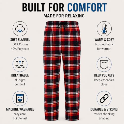 Image of Essential Elements Mens 3 Pack PJ Cotton Flannel Plaid Pajama Lounge Pants