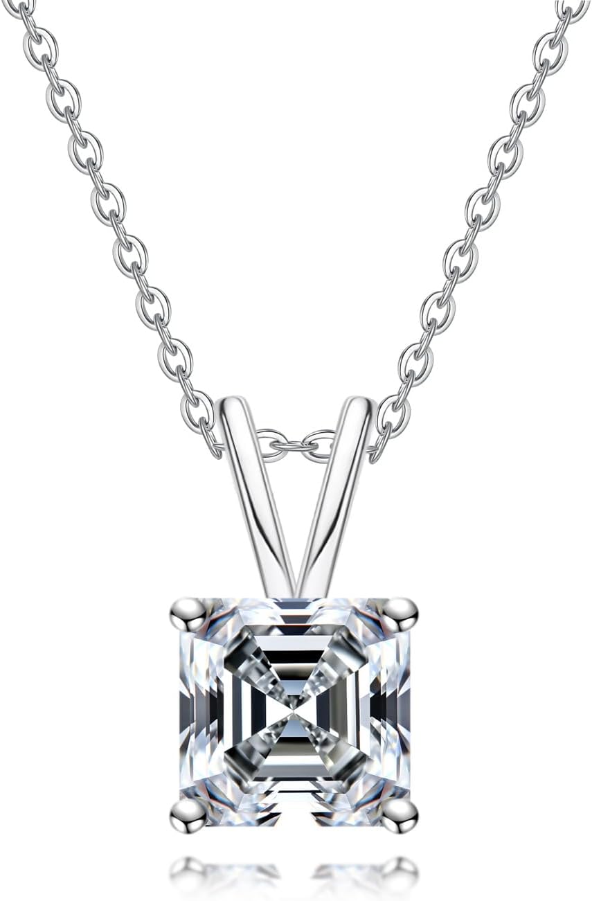 AnuClub Moissanite Pendant Necklace 2/3/4/5CT D Color VVS1 925 Sterling Silver Everyday Wear Necklace for Women Wife Her with Certificate, 40+2+3 Adjustable Chain