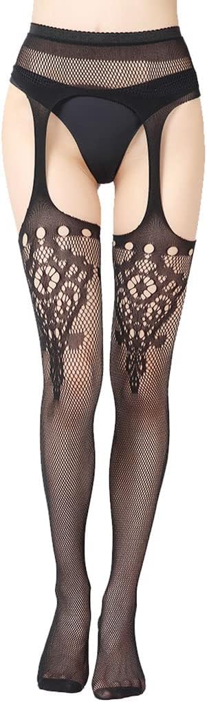 Black Lace Stockings, Sexy Lingerie One-Piece Suspenders, Stockings for Women 2 Pairs