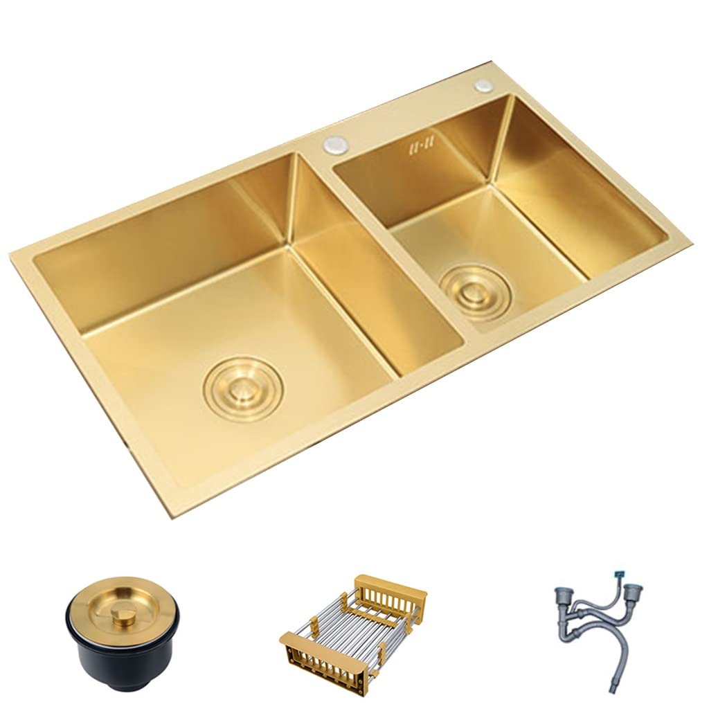 D inless Évier de cuisine en acier – Évier encastrable à double cuve 80 x 45 cm Idéal pour la cuisine à la maison et le lavage vétérinaire