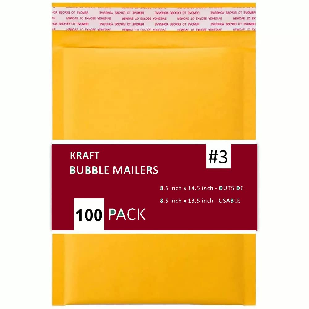 IPACKNOW 100 PC #3 8.5x14.5 Inches 100 Pack Inches Kraft Bubble Mailers Yellow Shipping Padded Envelopes Self Seal Waterproof Cushion Envelopes