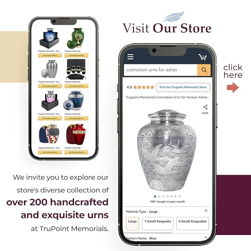 Image of Trupoint Memorials Extra Large Urn for Ashes Adult Male or Female Up to 330 lbs - Cremation Urns for Human Ashes, Funeral Memorial Urns for Men & Women - Silver Birds