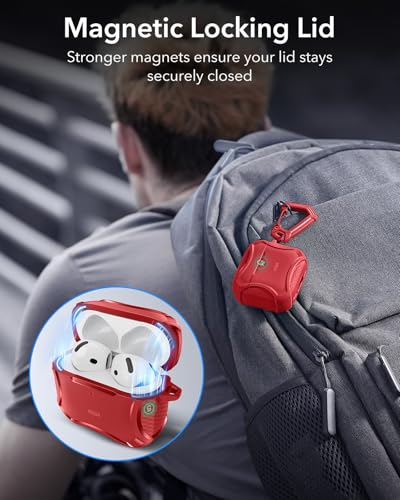 Image of ESR for AirPods 4 Case, Compatible with AirPods 4th Generation Case (2024), Compatible with MagSafe, Powerful Drop Protection, Magnetic Lid, Cyber Series, Red