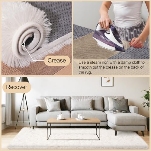 Cream White Rugs for Bedroom, 2x3 Feet Fluffy Area Rugs for Living Room, Soft Shag Kids Rug Small Carpet with 4 Non-Slip Rug Pads (2ft x 3ft, Cream White)