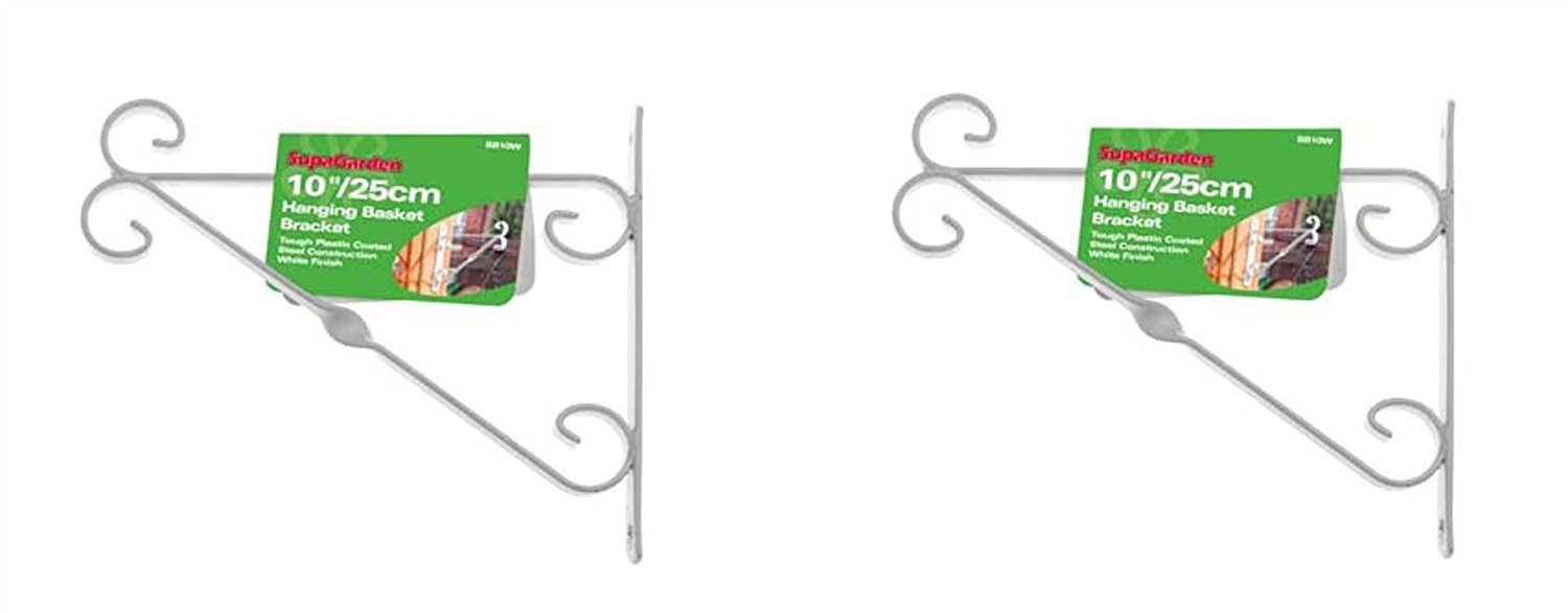 SupaGarden White Garden Plant Hanging Basket Bracket 30cm / 12" PACK OF 2 BRACKETS