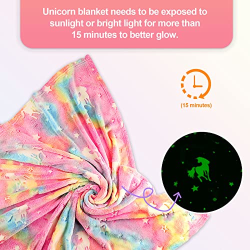 TEHALK Personalized Unicorn Blanket for Girls, Glow in The Dark, Kids Throw Blanket, 30"x40", Pink