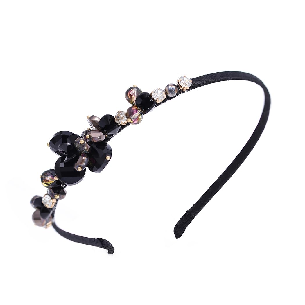 IYOU Retro Rhinestone Headband Crystal Black Hair Bands Party Birtday Hair Accessories for Women, Black-B
