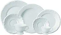 Serviço de Jantar Chá Café 42 peças em Porcelana. Modelo Redondo com Relevo Pomerode. Branca. Fabricado pela Schmidt.
