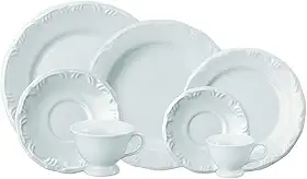 Serviço de Jantar Chá Café 42 peças em Porcelana. Modelo Redondo com Relevo Pomerode. Branca. Fabricado pela Schmidt.