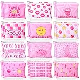Blosssound 24 Pcs Cosmetic Bags Makeup Bags Bulk Cute Portable Pouches with Zipper Travel Toiletry Organizer Purse Women's Gift Birthday Party Favors(Preppy)