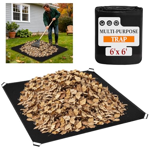 Yard Waste Tarp Heavy Duty Garden Leaf Tarp Reusable Lawn Garden Cover with 4 Drawstrings Waterproof Garden Yard Waste Bag with Handles for Collecting Leaves (Black 6x6 Ft)