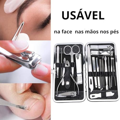 Conjunto de Manicure e Pedicure, 19 Peças, Kit de Ferramentas e Cuidados, Estojo de Viagem, Cortador