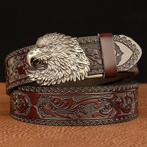 Men's Genuine Leather Ratchet Dress Casual Belt with Retro Eagle Head Sliding Adjustable Buckle2
