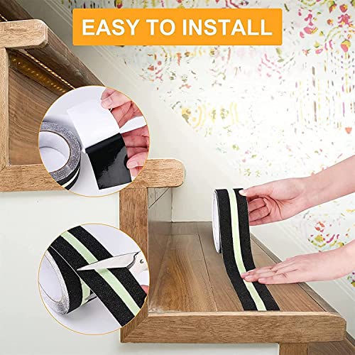 Image of Renesmee Grip Tape - Heavy Duty Anti Slip Tape for Stairs, Waterproof Safety Non Skid (16.4 inch Long and 2 inch Wide, Black with Glow in The Dark Strips)