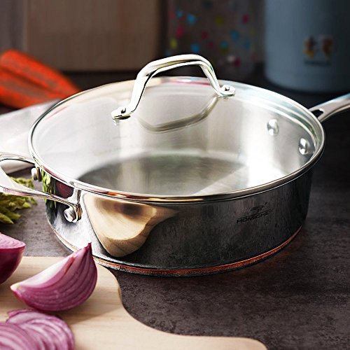 Homichef 9.5 Inch Nickel Free Stainless Steel Saute Pan With Lid Induction Oven Safe - Premium Mirror Polished Copper Band Stainless Steel Pan With Glass Lid - 2.5 Quart Non Toxic Cookware Pans #TOP1