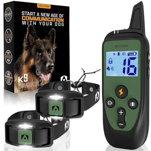 INVIROX 2026 Edition Dog Training Collar with Remote - 123 Level Shock Collar for Dogs 1100 yd Range Waterproof Rechargeable System with Manual Bark Control for Stubborn Reactive Large Breeds