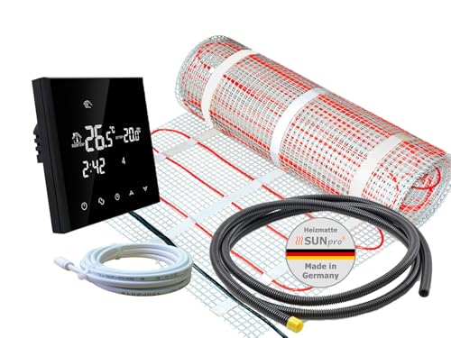 ew direkt Komplett-Set elektrische Fußbodenheizung SunPro 160 für Fliesen Naturstein mit Thermostat RT-50 schwarz (1 m - 0 5 x 2 m)