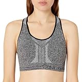 Calvin Klein Women's Premium Performance Moisture Wicking Medium Impact Reversible Sports Bra, Heather Grey Black, Small