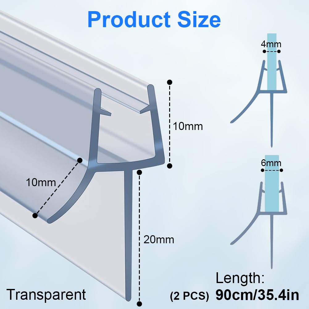 NIAWECAN Shower Screen Seal Strip, 2 Pcs Clear Shower Door Seal Strip for 4-6mm Glass - Image 2