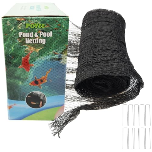 POYEE Pond Netting for Leaves 3m x 3m Pool Leaf Cover Net with Small Fine Mesh Protecting Koi Fish from Birds, Cats - Stakes Included