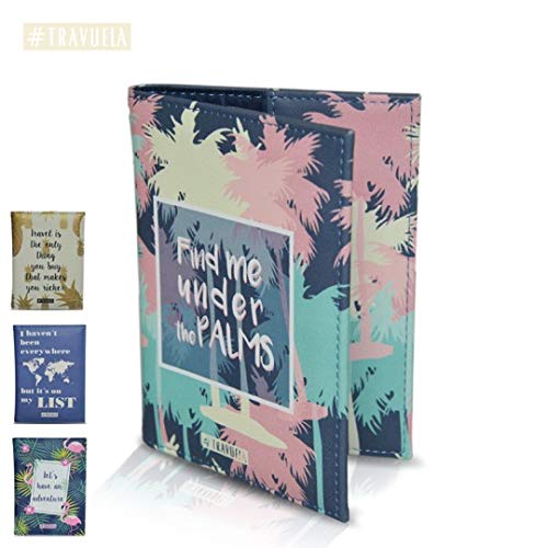Preisvergleich Produktbild travuela Premium Reisepasshülle Palme schützende Reisedokumententasche / Ausweishülle für den Reisepass aus Kunst Leder - Passport Cover