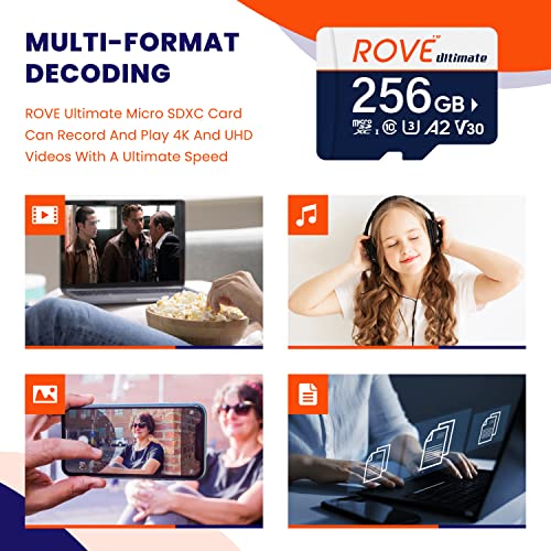 Rove Ultimate Micro Sd Card Microsdxc 256Gb Memory Card With Usb 3.2 Type C Card Reader 170Mb/S C10, U3, V30, 4K, A2 For Dash Cam, Android Smart Phones, Tablets, Games #TOP6