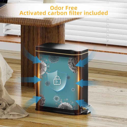 Image of KdbK Bathroom Trash Can with Soft Close Lid, 15L / 4 GallonRectangular Trash Can with Removable Wastebasket, Step Pedal, Slim Wastebasket for Bedroom, Home Office,B