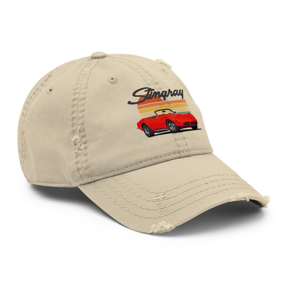 1973 samochód sportowy Stingray Distressed Dad Hat – Retro Sunset Cabrio Muscle Car Cap