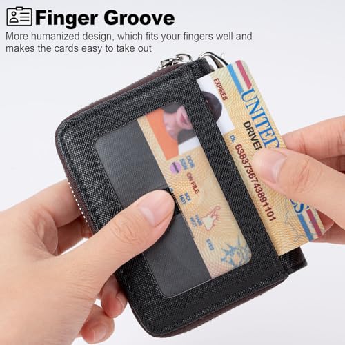 Mayski Stylish Zipper Credit Card Holder for Women, Compact Accordion Wallet with Keychain, Perfect for Business and ID Cards, Black - Image 2