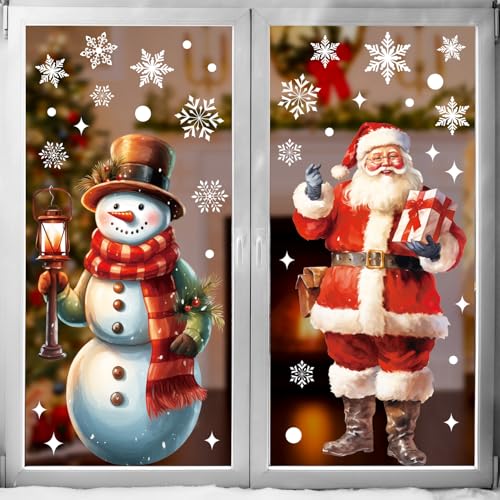 JOFONY Weihnachten Fensterbilder Groß, Weihnachtsmann und Schneemann...