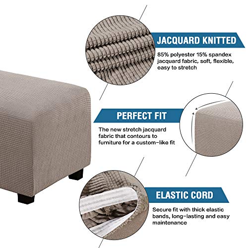 Image of H.VERSAILTEX Ottoman and Sofa Seat Cushion Combined Cover Slipcover Rectangle Sofa Slipcover Fit Length 56'-75' Suitable for L Shaped Seat Cushion Cover or Chaise Part Cover Stretch Thick Soft - Taupe