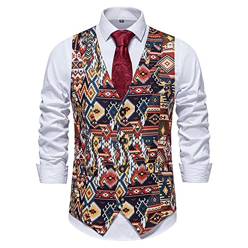 Gilet Homme Imprimé Floral Mode Homme Costume Gilet Classique All-Match Nouveau Homme Gilet Mariage Fête Vacances Homme Gilet Casual B-Brown1 M Cover