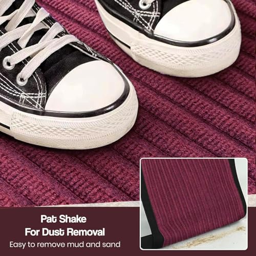 Image of Yellow Weaves Large Size (60x90 cm) Door Mat for Home Entrance, Outdoor Rubber Mat - Non-Slip, Anti Skid Foot Mat, Dirt Trapper, Heavy-Duty, Waterproof Doormat (Stripe Design, Wine Color)