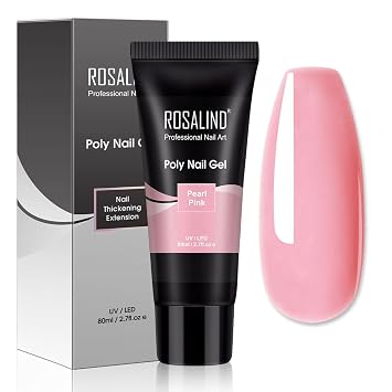 Pearl Pink Poly Extension Gel, ROSALIND 80ml Pink Poly Nail Gel Builder with 120ml Slip Solution for Nail Art Decoration