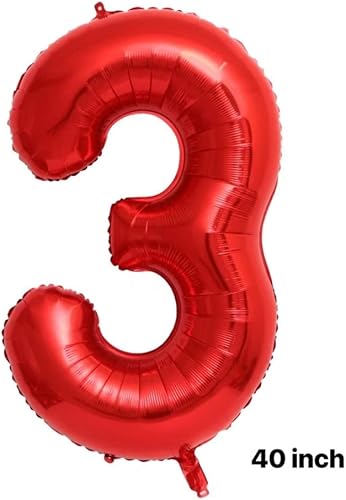 Miniatura 2 de Juego de globos de corona roja número 3 de 40 pulgadas globos de 3er cumpleaños para niñas decoraciones de fiesta de 3er cumpleaños Número 3