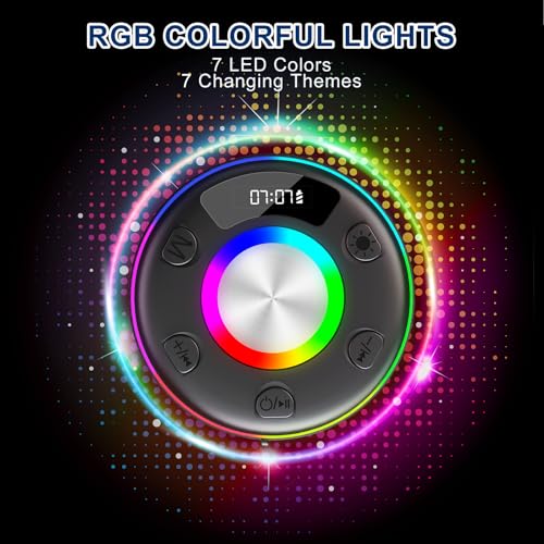 Image of Bluetooth Speaker, Shower Speaker, IP7 Waterproof Portable Speakers Bluetooth 5.4 with HD Sound, RGB Light /LED Display /Hands-Free Call /Suction Cup Perfect for Bathroom Sing-Along Stocking Stuffers