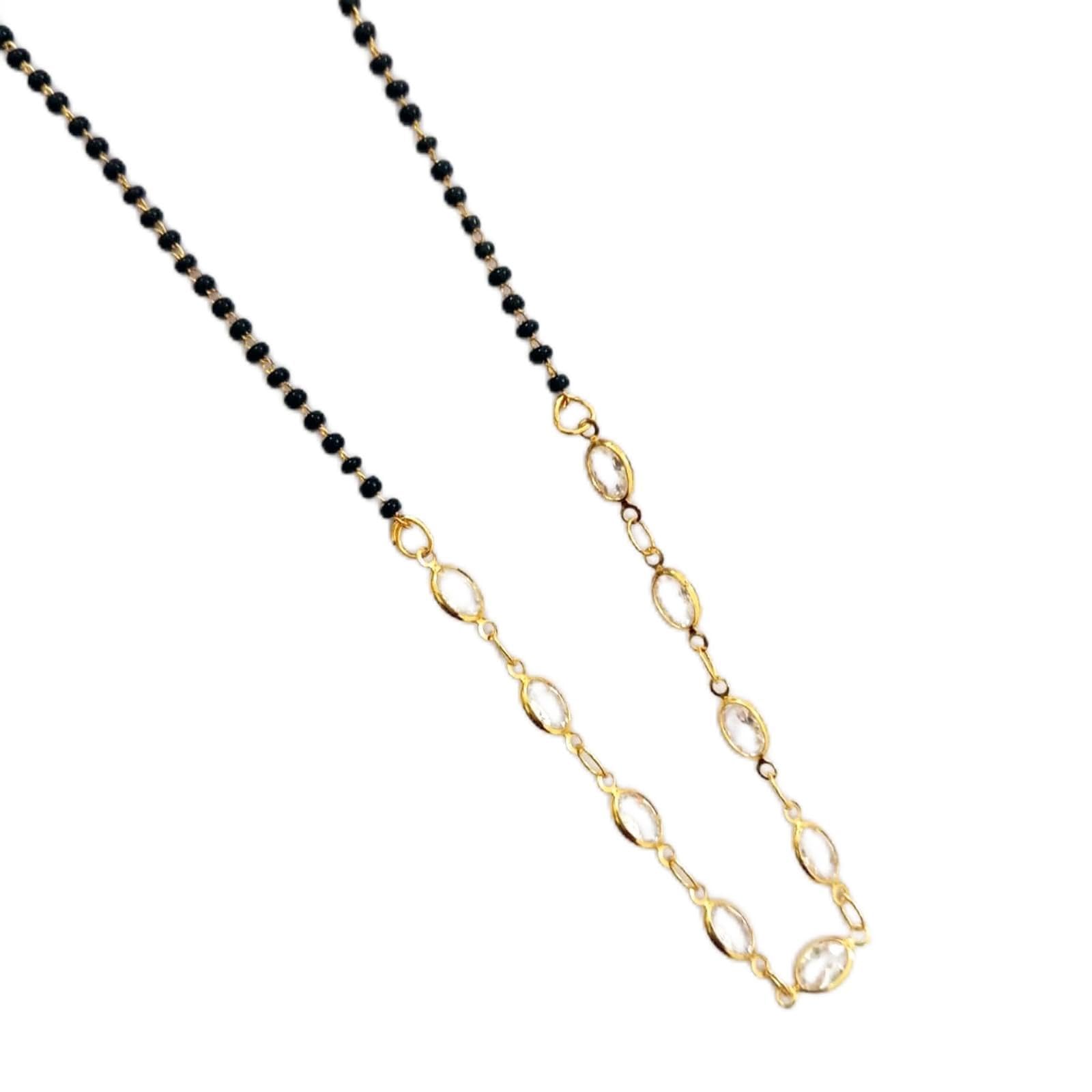 Shivay Imitation Mangalsutra Chain, Black Beads with Gold-Tone CZ Oval Stone Link, Traditional Indian Jewellery-image-39