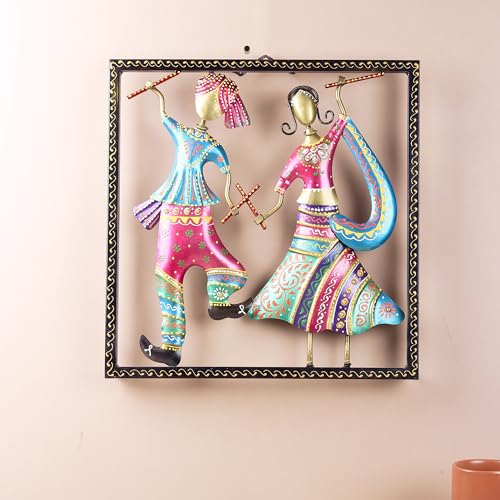 Image of Habere India-All the Cultures Fabricating India Rajasthani Figures Wall Decor | Wall Decor for Living Room | Rajasthani Wall Decoration | Folk Art Panel | Gifting Wall Art (Design02: L33 x W4 x H35 cm)