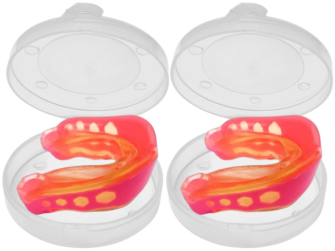 2 x Youth Junior Gum Shield Mouth Guard for Kids Dental Protection for Boxing MMA Martial Arts Hockey Rugby Karate Shock Absorbing Sports Mouthguard (Pink Transparent, Youth (up to 15 Years))