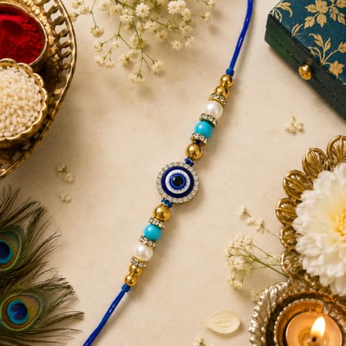 Image of JAIPUR ACE Elegant Blue inchBRO inch Designer Rakhi Gift Set with Greeting Card and Roli Chawal Pouch, Premium Brother Rakhi, Festive Raksha Bandhan Gift for Brother, Traditional (Love Threads)