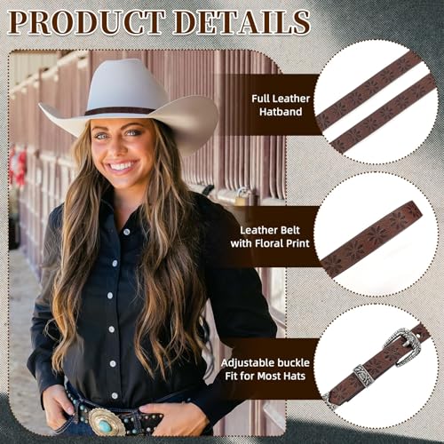 Image of Cowboy Hat Bands for Women Men, Cowgirl Hat Bands for Western Hats Straw Hats Fedora Hats, Leather Hat Belt Hatbands Multicolor