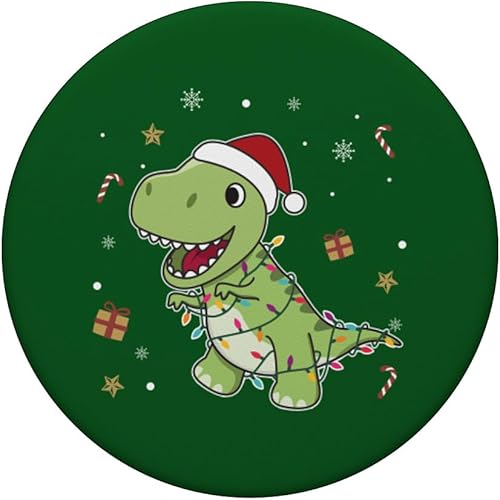 Miniatura 3 de Dinosaurio Navidad Santa Claus luces de hadas T-Rex PopSockets estándar PopGrip