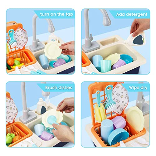 Küchenspüle Spielzeug Set mit Wasserkreislauf Geschirrspüler,Spülbecken Kinder Utensilien Geschirrzubehör für Kinder… – Bild 3