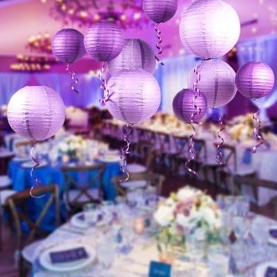 12PCS Paper Lanterns with Assorted Colors and Sizes Paper Lanterns Decorative,Chinese/Japanese Paper Hanging Decorations Ball Lanterns Lamps for Home Decor, Parties, and Weddings (Purple)