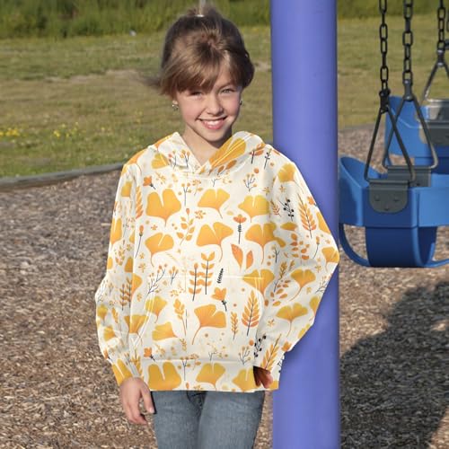 KLL Ginkgo Leaves Cute Boys Girls Sweatshirt Long Sleeve Hoodie with Kangaroo Pocket4