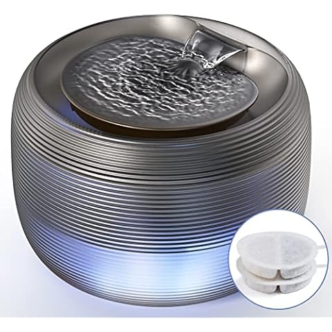 FEELNEEDY Katzenbrunnen Sehr Leise Trinkbrunnen für Katze und Hunde 2,5L Wasserbrunnen Eingebautes LED Licht, BPA-frei Wasserspender Trinkbrunnen Automatische mit 2er Filter, Stromsparend Cover
