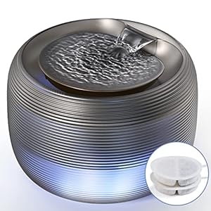 Fuente para Gatos FEELNEEDY, Bebedero Automatico Gatos Ultra Silenciosa, Fuente Gatos 2,5L Cascada Decorativa, Dispensador Agua Gatos Automatico con Luz LED, con 2 Filtros