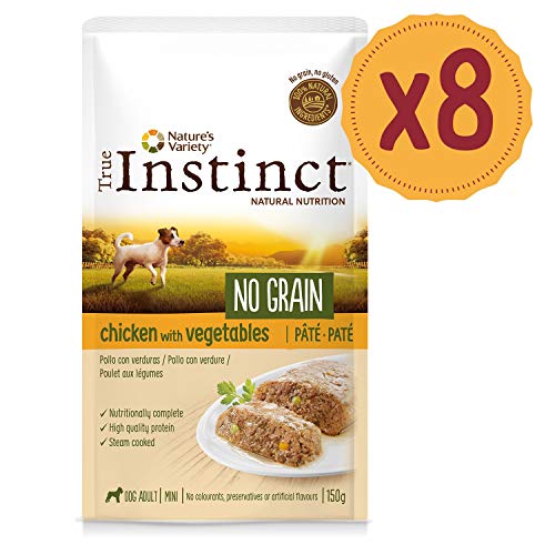 True Instinct No Grain Mini Adult Pack de 8 Pâtés Poulet aux Légumes pour Chien 150 g