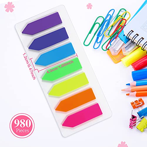 Image of 980 Pcs Sticky Notes Flags, 7 Color Index Tabs Index Flag Bright Colors Page Index Stickers Translucent f falkiya Page Makers for Page Bookmarks